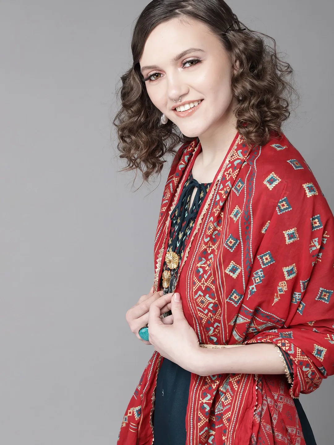Stylish Teal Embroidered Kurta Set