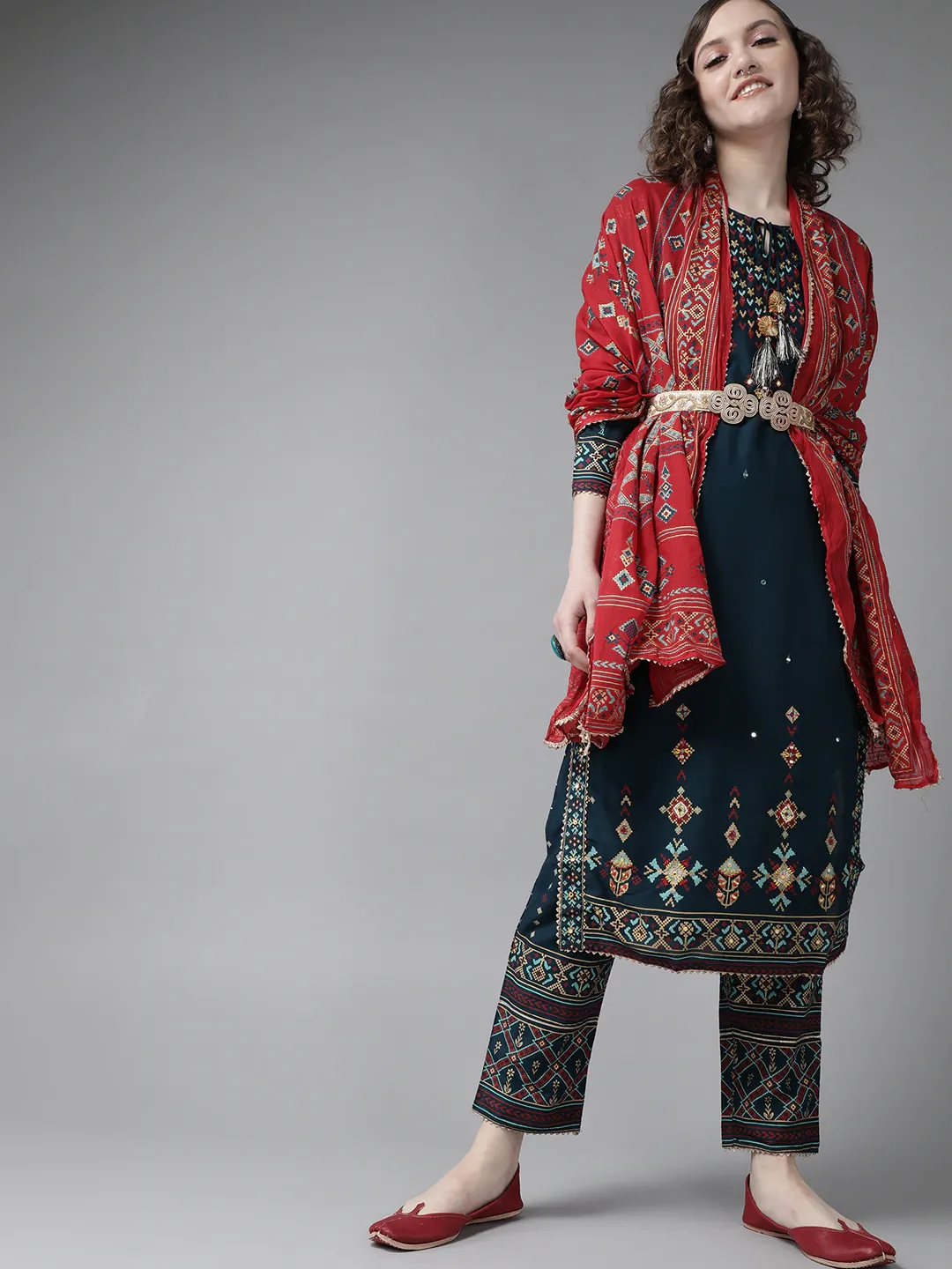 Stylish Teal Embroidered Kurta Set